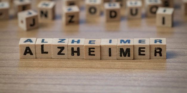 Alzheimer (German Alzheimer's) written in wooden cubes on a table