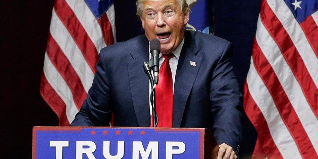 Republican presidential candidate Donald Trump speaks during a campaign rally, Wednesday, April 6, 2016, in Bethpage, N.Y. (AP Photo/Julie Jacobson)