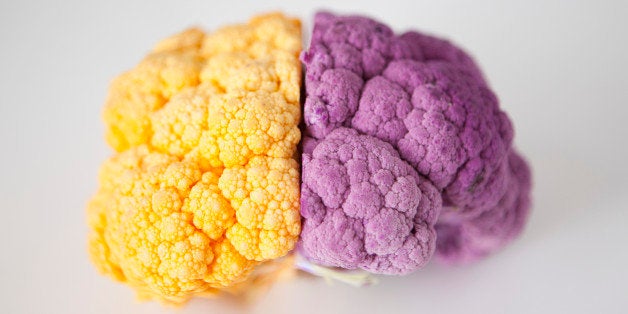 Yellow and purple cauliflower, studio shot