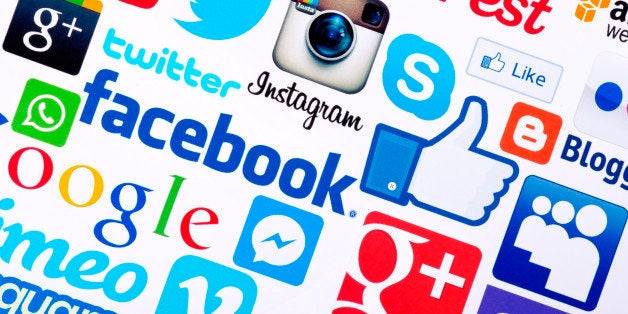 A logotype collection of social media brand's printed on paper. Facebook, YouTube, Twitter, Google Plus, Instagram, Skype ,Pinterest and other.