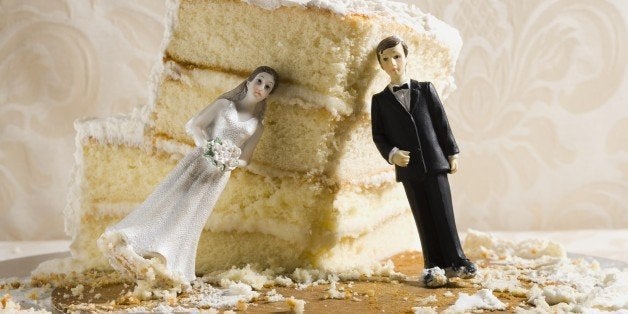 Wedding cake visual metaphor with figurine cake toppers