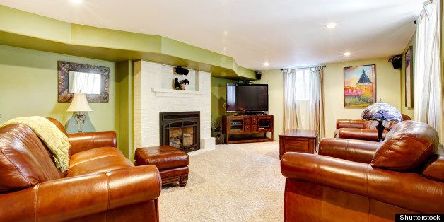 tv room with green walls ...