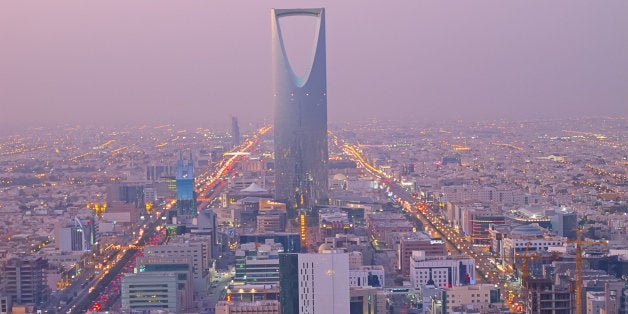 Riyadh, Saudi Arabia. the Kingdom tower is visible in the cityscape.