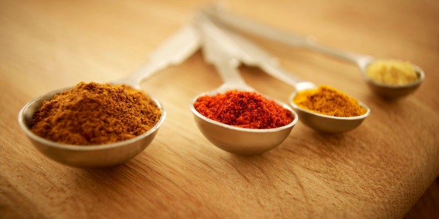 Close up of spices in measuring spoons