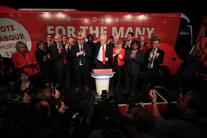 Labour leader Jeremy Corbyn with his front bench as he launches the party's General Election campaign at Event City in Manchester. 