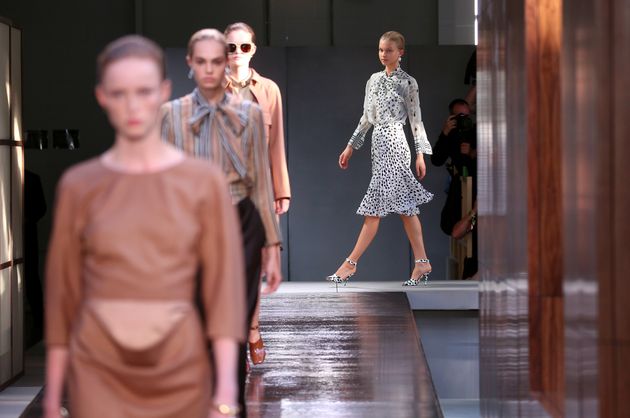 Models on the catwalk during the Burberry London Fashion Week SS19 show held at The South London Mail Centre.