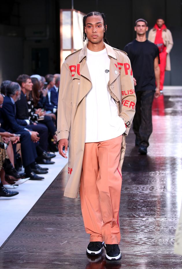 Models on the catwalk during the Burberry London Fashion Week SS19 show held at The South London Mail Centre.