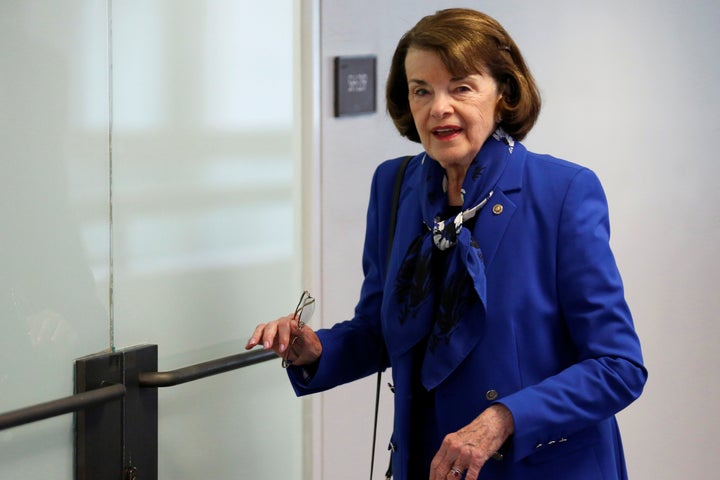 Sen. Dianne Feinstein (D-Calif.) arrives for a Senate Intelligence Committee hearing on Capitol Hill in May. She is batting away progressive criticism as she runs for re-election.