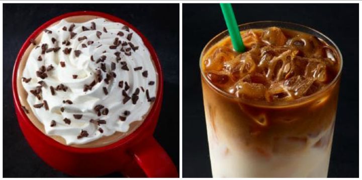 Left to right: The Peppermint Mocha and Iced Cinnamon Almondmilk Macchiato can be yours.