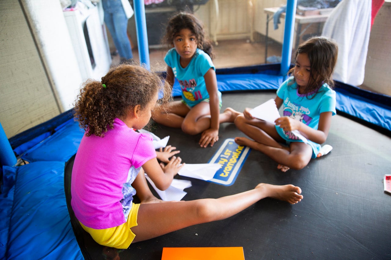 Yermiletsy's three younger sisters ― (from left) Alondra, 9; Mia, 7; Marina, 6 ― also started the new school year at Inés María Mendoza after their previous school closed.