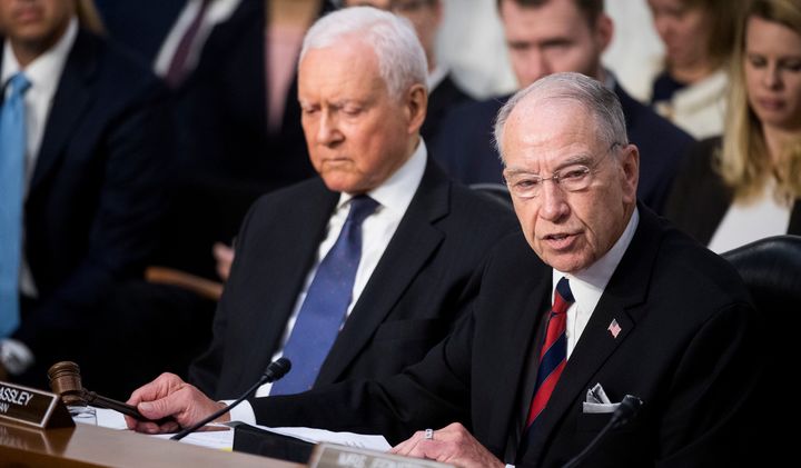 The Senate Judiciary Committee, including Sen. Orrin Hatch (R-Utah), left, and Sen. Chuck Grassley (R-Iowa), may hear from Christine Blasey Ford next week about her allegations of sexual assault against Supreme Court nominee Brett Kavanaugh. 