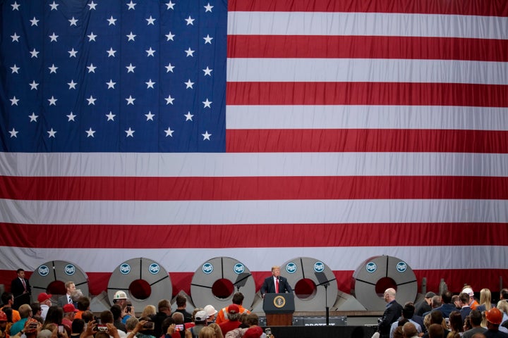 President Donald Trump speaks on July 26, 2018 at U.S. Steel's Granite City Works plant in Granite City, Illinois.