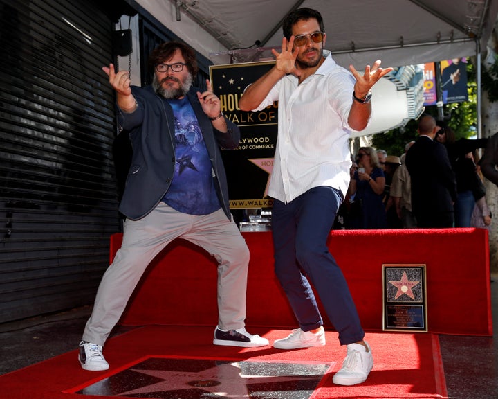 Jack Black with director Eli Roth.