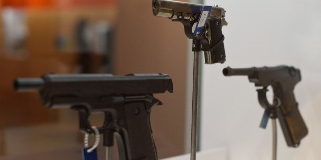 LONDON, ENGLAND - OCTOBER 07: A collection of pistols on display at the 'Met Crime Museum Uncovered' exhibition on October 7, 2015 in London, England. Running from October 9, 2015 until April 10, 2016, the exhibition will display never seen before objects from the Metropolitan Police's Crime Museum, which until now has only been open to staff and invited guests. (Photo by Ben Pruchnie/Getty Images)