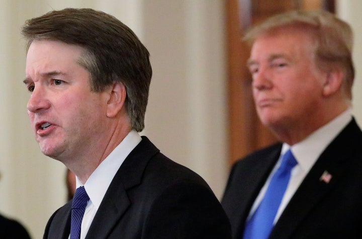 Brett Kavanaugh with President Donald Trump at the White House on July 9, after the announcement of his Supreme Court nomination. Kavanaugh said on Sept. 14 that he “categorically and unequivocally” denies Christine Blasey Ford’s sexual assault allegation.