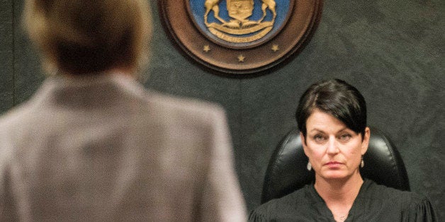 Oakland County Family Court Judge Lisa Gorcyca listens to attorneys arguments during the continuing court battle between Maya Eibschitz-Tsimhoni and her former husband, Omer Tsimhoni, who have been in court for years fighting, mostly, over who gets to see their children in Pontiac, Mich. on Friday, July 10, 2015. (Daniel Mears/Detroit News via AP, Pool)
