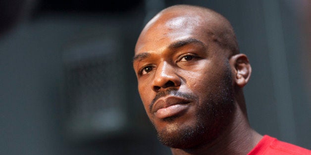 ALBUQUERQUE, NM - APRIL 2: UFC lightweight champion Jon 'Bones' Jones interacts with media during an open training session fo