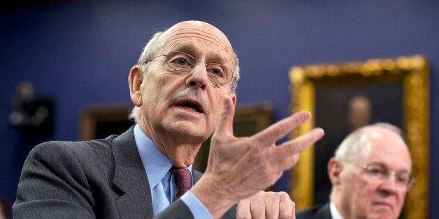 Supreme Court Associate Justices Stephen Breyer and Anthony Kennedy, testify before a House Committee on Appropriations Subcommittee on Financial Services hearing to review the FY 2016 budget request of the Supreme Court of the United States, on Capitol Hill in Washington, Monday, March 23, 2015. (AP Photo/Manuel Balce Ceneta)
