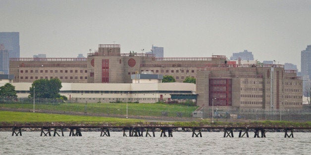 FILE - This photo taken on Wednesday June 11, 2014, shows the eastern section of Rikers Island jail complex in the Queens borough of New York. New York Mayor Bill de Blasio plans to announce his $130 million, four-year plan to overhaul how the nationᅢ까タᅡルs most populous city deals with mentally ill and drug-addicted suspects, diverting many to treatment instead of jail. (AP Photo/Bebeto Matthews, File)