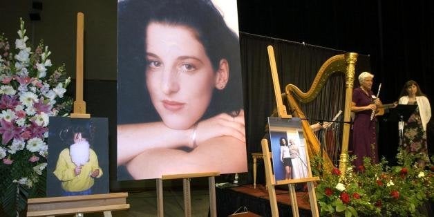 MODESTO, CA - MAY 28: Photographs of Chandra Levy are displayed during a memorial for her at the Modesto Centre Plaza 28 Ma
