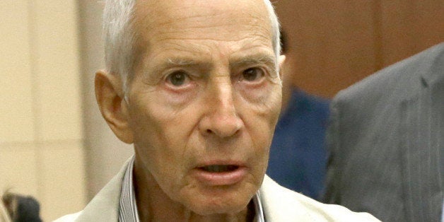 New York City real estate heir Robert Durst leaves a Houston courtroom Friday, Aug. 15, 2014. Charged with criminal mischief for urinating on candy at a Houston drug store, Durst's hearing has been reset for next month. (AP Photo/Pat Sullivan)