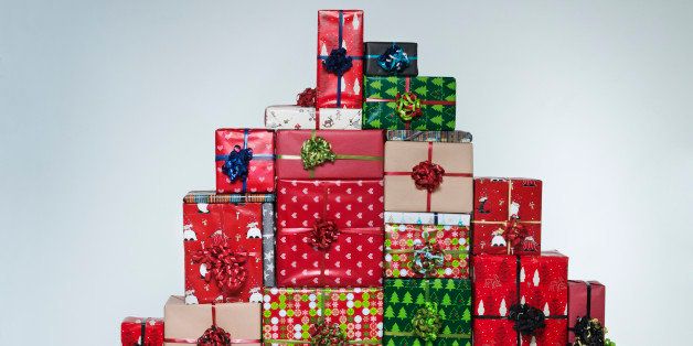 Stacked christmas gifts / Gift stacked neatly up in a tower