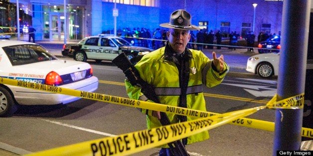 Police block road after a campus police officer at Massachusetts Institute of Technology was shot near Building 32 (Stata) du