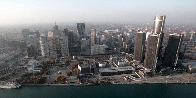 FILE - In this Nov. 2, 2005 file photo, the Detroit skyline is shown along the Detroit River. Lawyers began making their closing arguments Monday, Oct. 27, 2014 in Detroit's bankruptcy trial. Detroit filed for Chapter 9 bankruptcy protection in July 2013, becoming the largest U.S. city to ever do so. (AP Photo/Paul Sancya, File)