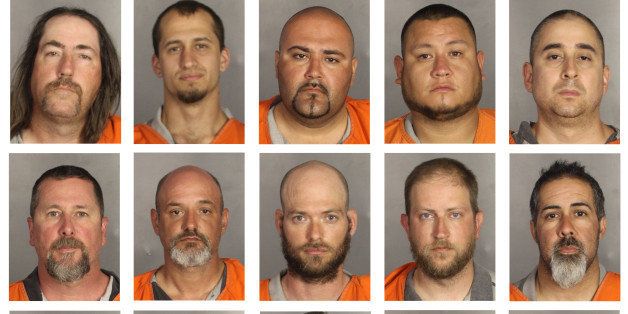 This combination of booking photos provided by the McLennan County Sheriff's office shows people arrested during the motorcycle gang related shooting at the Twin Peaks restaurant in Waco, Texas on Sunday, May 17, 2015. Top row from left; Ray Allen, Brian Brincks, Salvador Campos, Richard Cantu and David Cepeda. Middle row from left; Bohar Crump, James David, James Devoll, Matthew Folse and Juan Garcia. Bottom row from left; Mario Gonzalez, James Gray, Jim Harris, Michael Herring and Tommy Jennings. (McLennan County Sheriff's Office via AP)