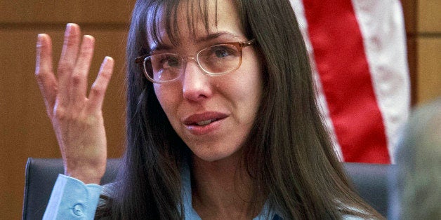 FILE - In this Feb. 20, 2013 file photo, defendant Jodi Arias testifies about killing Travis Alexander in 2008 during her murder trial in Phoenix. Authorities plan to try again to secure the death penalty for convicted murderer Arias after jurors in her trial deadlocked in May on a sentence. Arias was convicted of murder May 8 in the 2008 killing of boyfriend Travis Alexander at his suburban Phoenix home. (AP Photo/The Arizona Republic, Charlie Leight, Pool, File)