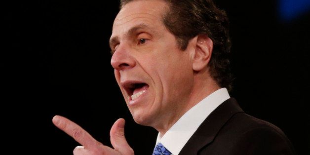 New York Gov. Andrew Cuomo delivers his State of the State address and executive budget proposal at the Empire State Plaza Convention Center on Wednesday, Jan. 21, 2015, in Albany, N.Y. (AP Photo/Mike Groll)