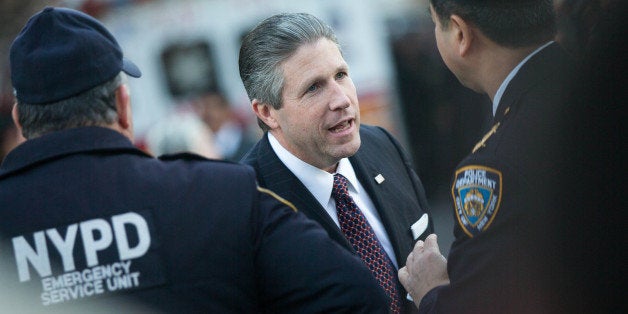 NEW YORK, NY - DECEMBER 26: PBA president Patrick Lynch outside Christ Tabernacle Church prior to his wake on December 26, 2