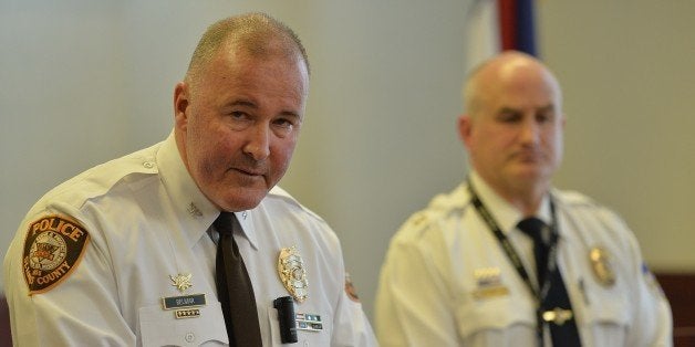 St. Louis County Police Chief Jon Belmar speaks to the media during a press conference on March 12, 2015 in Clayton, Missouri. The press conference was held to discuss the overnight shooting of two police officers outside the Ferguson Police Department who were rushed to a local hospital. Two police officers shot overnight in the troubled Missouri city of Ferguson were victims of an 'ambush,' the police chief of St Louis County said Thursday. AFP PHOTO / MICHAEL B. THOMAS (Photo credit should read Michael B. Thomas/AFP/Getty Images)