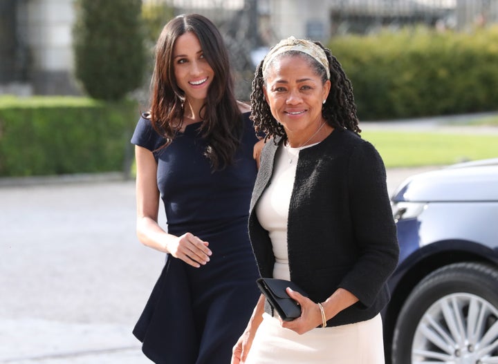 Meghan Markle and her mother, Doria Ragland, arrive at the National Trust's Cliveden Estate the night before the royal wedding on May 18. Ragland was on hand this week for the Duchess of Sussex's first hosting event as a royal.