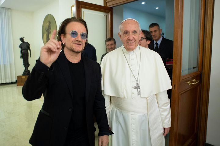 U2 frontman Bono met Pope Francis at the Vatican on Sept. 19.