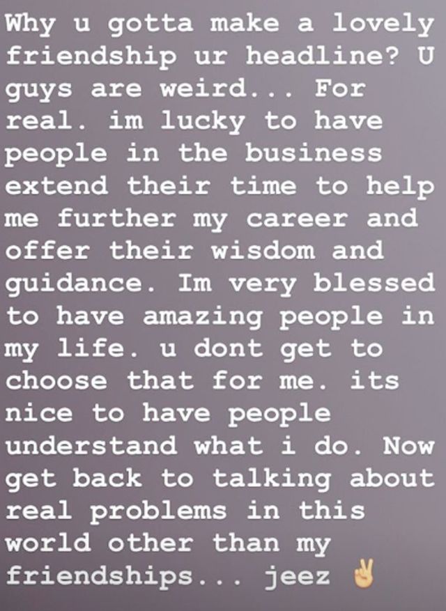 Millie's message was posted on her Instagram story
