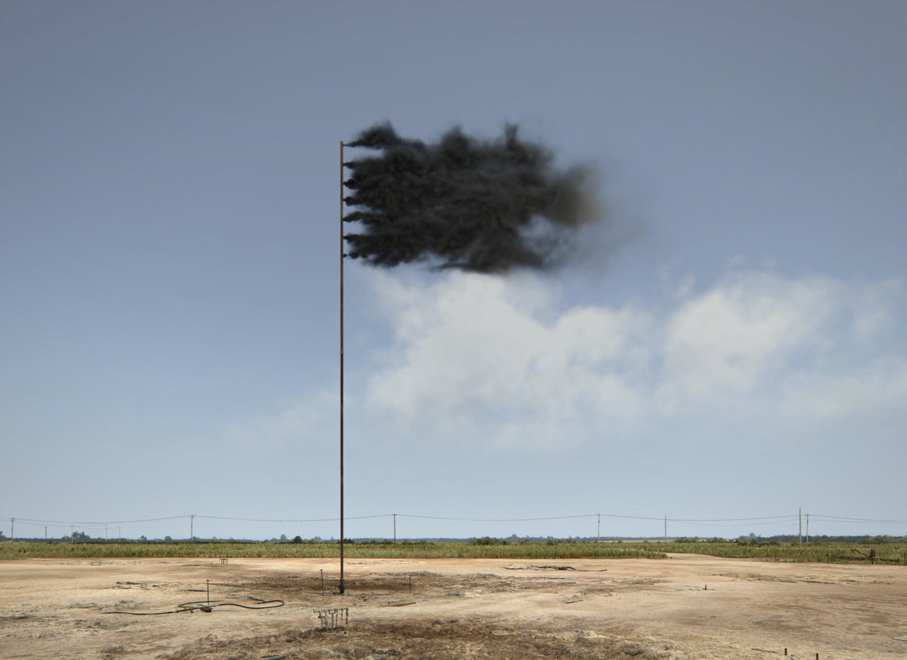 Western Flag (Spindletop, Texas 2017), a virtual art installation by Irish artist John Gerrard, uses a haunting image to symbolize our complex relationship with oil.