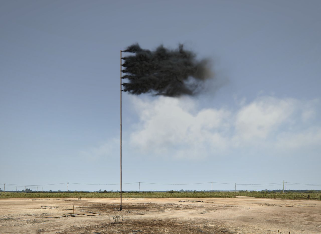 Western Flag (Spindletop, Texas 2017), a virtual art installation by Irish artist John Gerrard, uses a haunting image to symbolize our complex relationship with oil.
