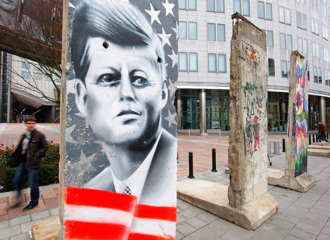 Segments of the original Berlin Wall are displayed outside the European Parliament in Brussels November 9, 2009