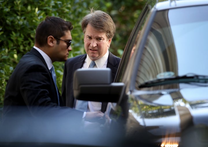 Supreme Court nominee Judge Brett Kavanaugh (R) leaves his home 19 September.