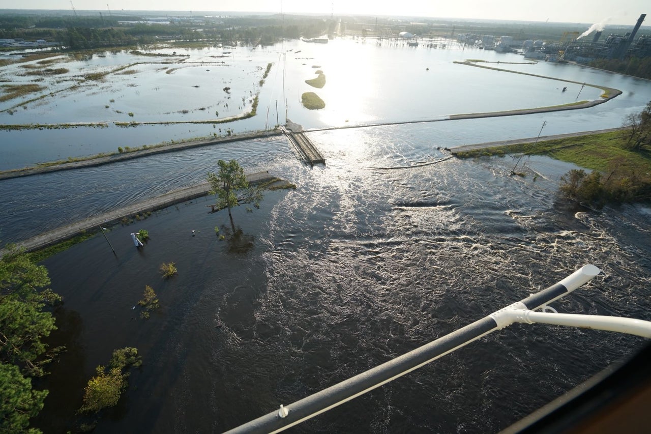 This image provided by Duke Energy shows Sutton Lake flowing into the Cape Fear River. 