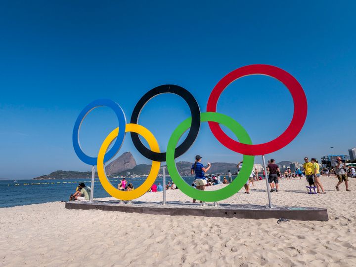 The Olympic rings at Flamengo Beach, where the Rio Games' sailing events took place.