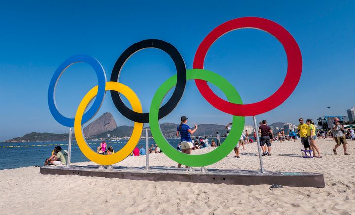 The Olympic rings at Flamengo Beach, where the Rio Games' sailing events took place.