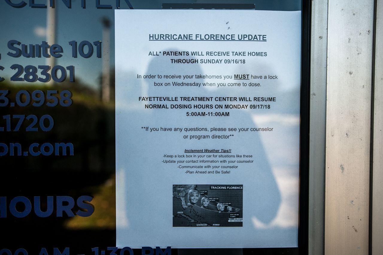 A sign on the closed Fayetteville Treatment Center, which was supposed to reopen on Sept. 17. Due to its proximity to the Cape Fear River, the clinic remained closed until Thursday, Sept. 20.