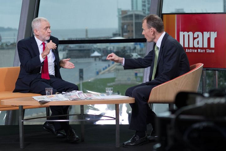 Labour leader Jeremy Corbyn is interviewed by the BBC's Andrew Marr in Liverpool, during the party's annual conference in the city.