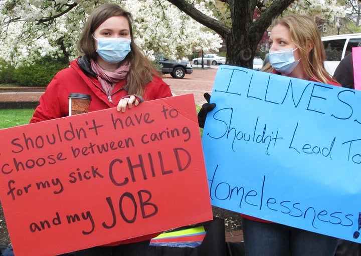 Sandy Robson, left, and Crystal Hall rally for paid sick leave in Annapolis, Maryland. This year, state lawmakers enacted paid sick days legislation in exchange for a clause that preempts cities and counties from passing any paid sick leave standards of their own. Twenty-two states now have paid sick leave preemption laws. 