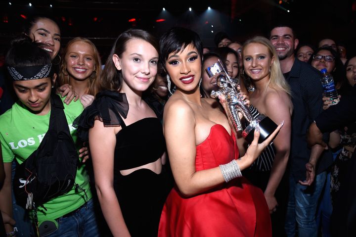 Millie Bobby Brown and Cardi B at the 2018 MTV Video Music Awards in New York in August.