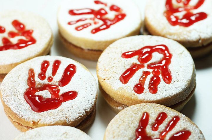 Louisa Paintin's Blood on their hands Jammie Dodger style biscuits
