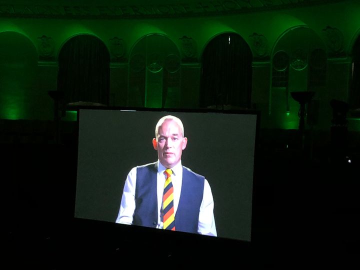 Tony Farrugia giving testimony in the film shown at the commemoration service