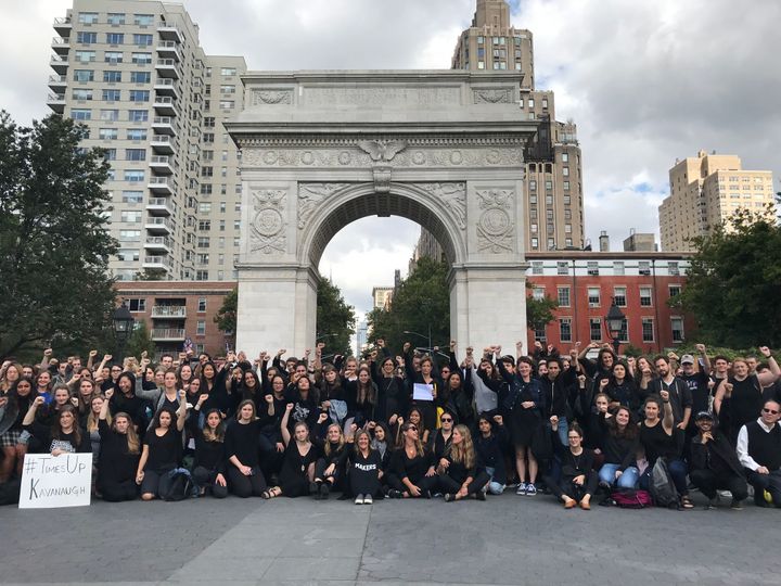 In New York, people wearing black gathered in Washington Square Park, chanting, “Believe survivors” and holding signs that read, “#TimesUp Kavanaugh.”
